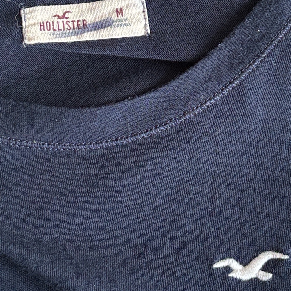 Hollister Shirt Navy Blue Y2K Long Sleeve Medium Bird‎ Logo Slim Fit 2010s - Picture 5 of 8